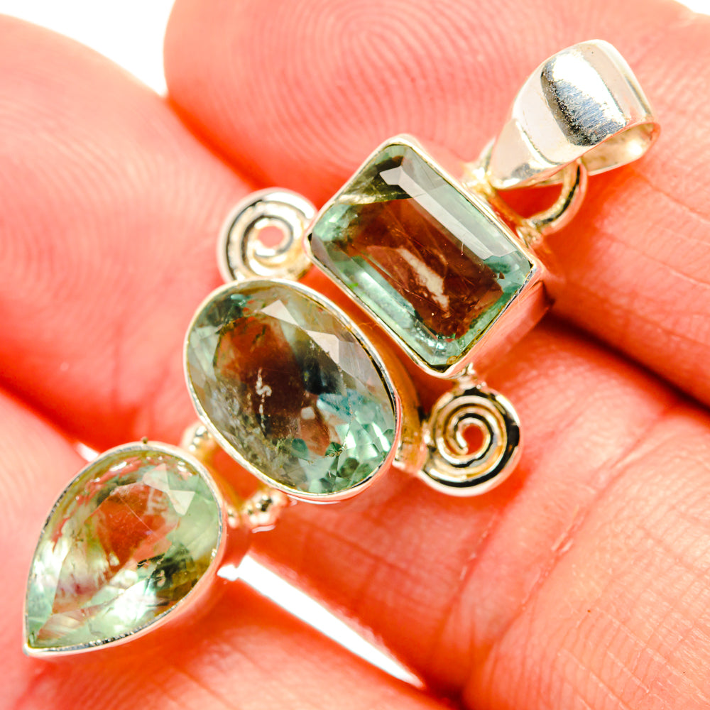 Sterling silver green fluorite pendant, rectangle and oval stones with round bail