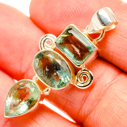 Sterling silver green fluorite pendant, rectangle and oval stones with round bail