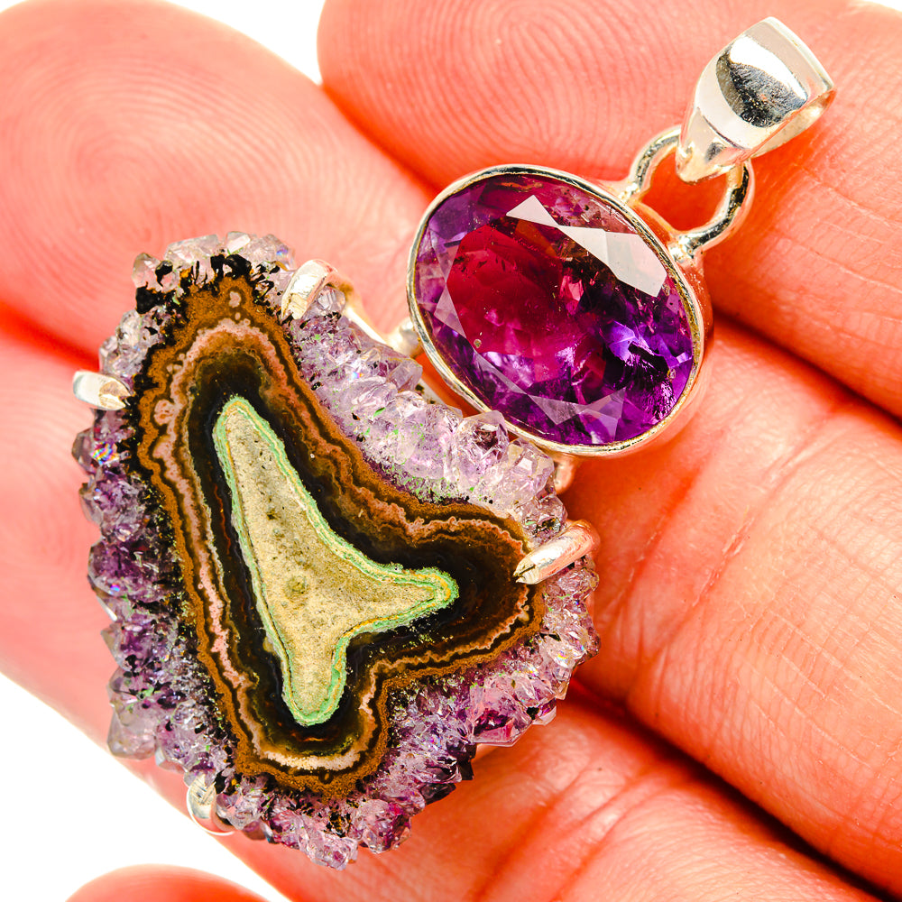 Amethyst stalactite pendant with oval purple cabochon and 925 silver bail