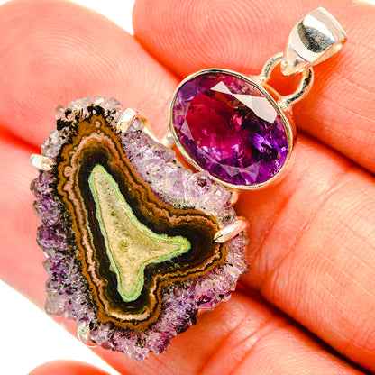 Amethyst stalactite pendant with oval purple cabochon and 925 silver bail