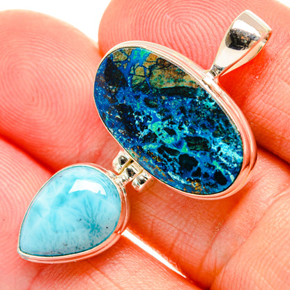 925 sterling silver pendant with blue and light blue teardrop cabochons, top bail