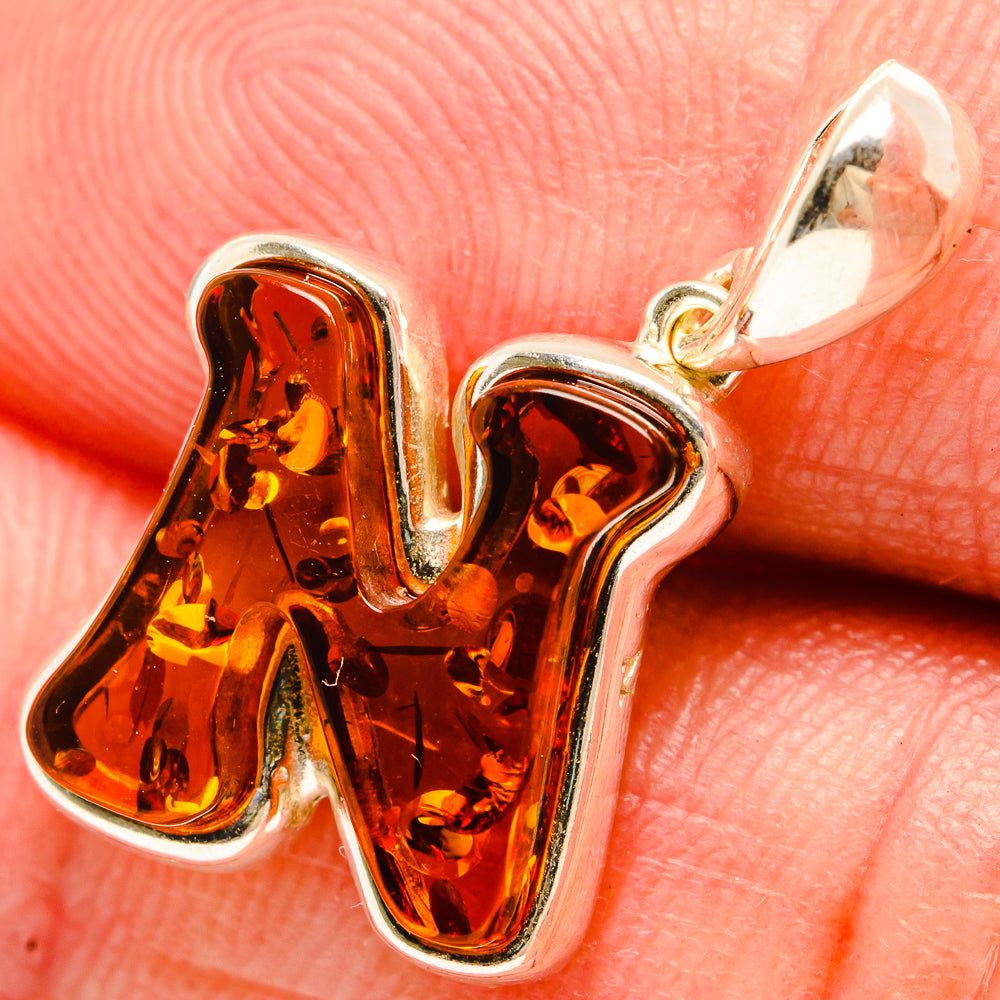 Baltic Amber Letter N Pendants handcrafted by Ana Silver Co - PD33101