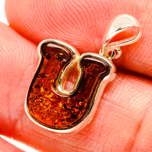 Baltic Amber Letter U Pendants handcrafted by Ana Silver Co - PD33107