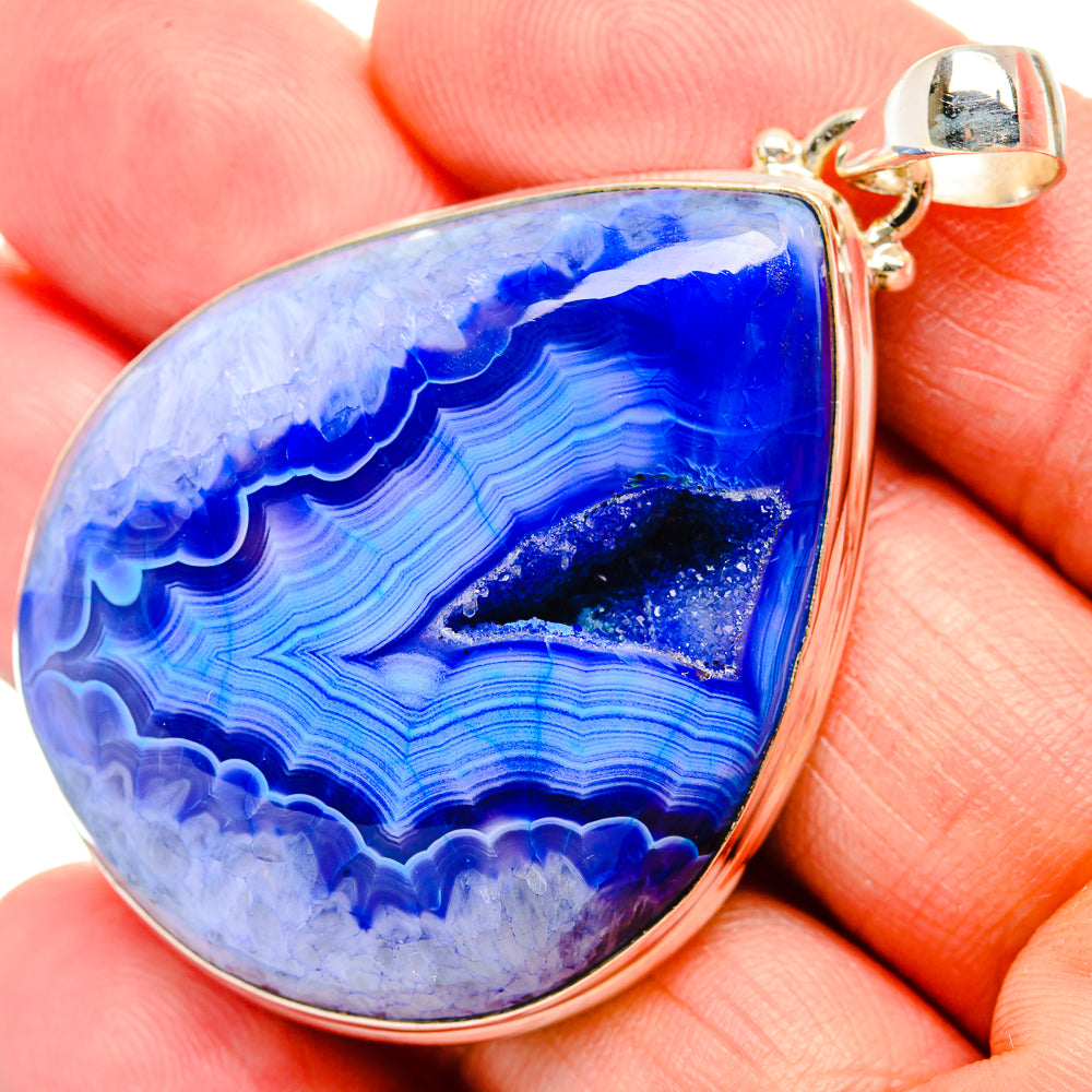 Blue Agate Window Druzy Pendants handcrafted by Ana Silver Co - PD33236