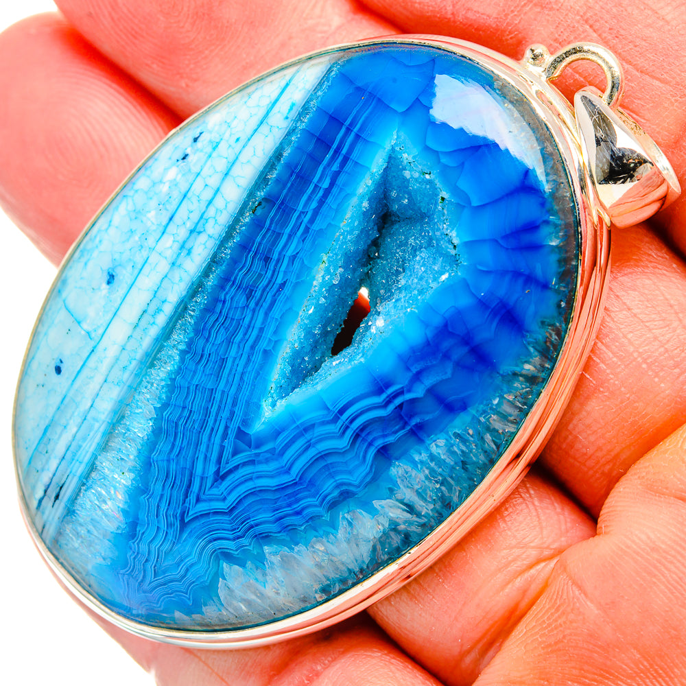 Blue Agate Window Druzy Pendants handcrafted by Ana Silver Co - PD33243