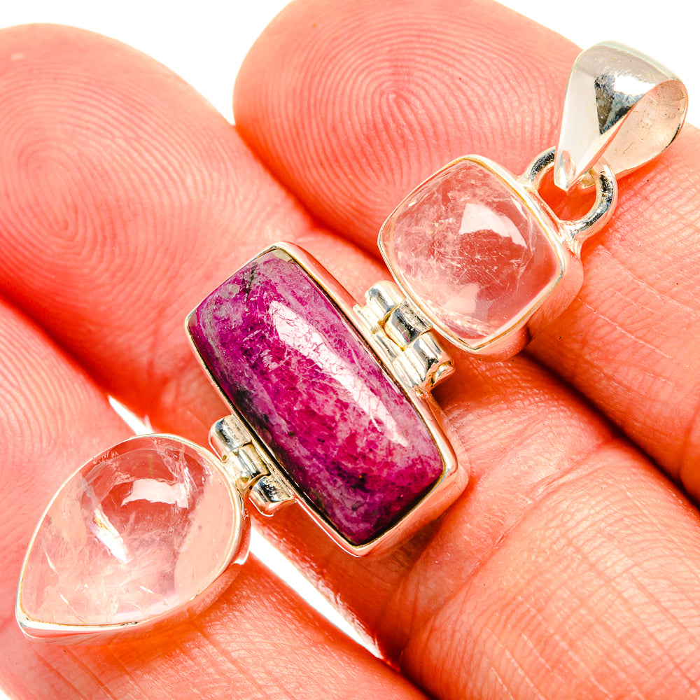 925 sterling silver pendant with rose quartz hearts and eudialyte rectangle stones
