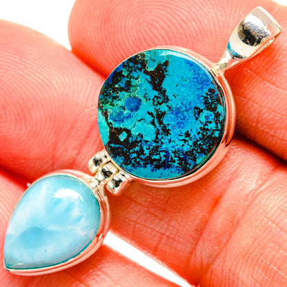 925 sterling silver pendant with round blue-green stone and light blue teardrop gem