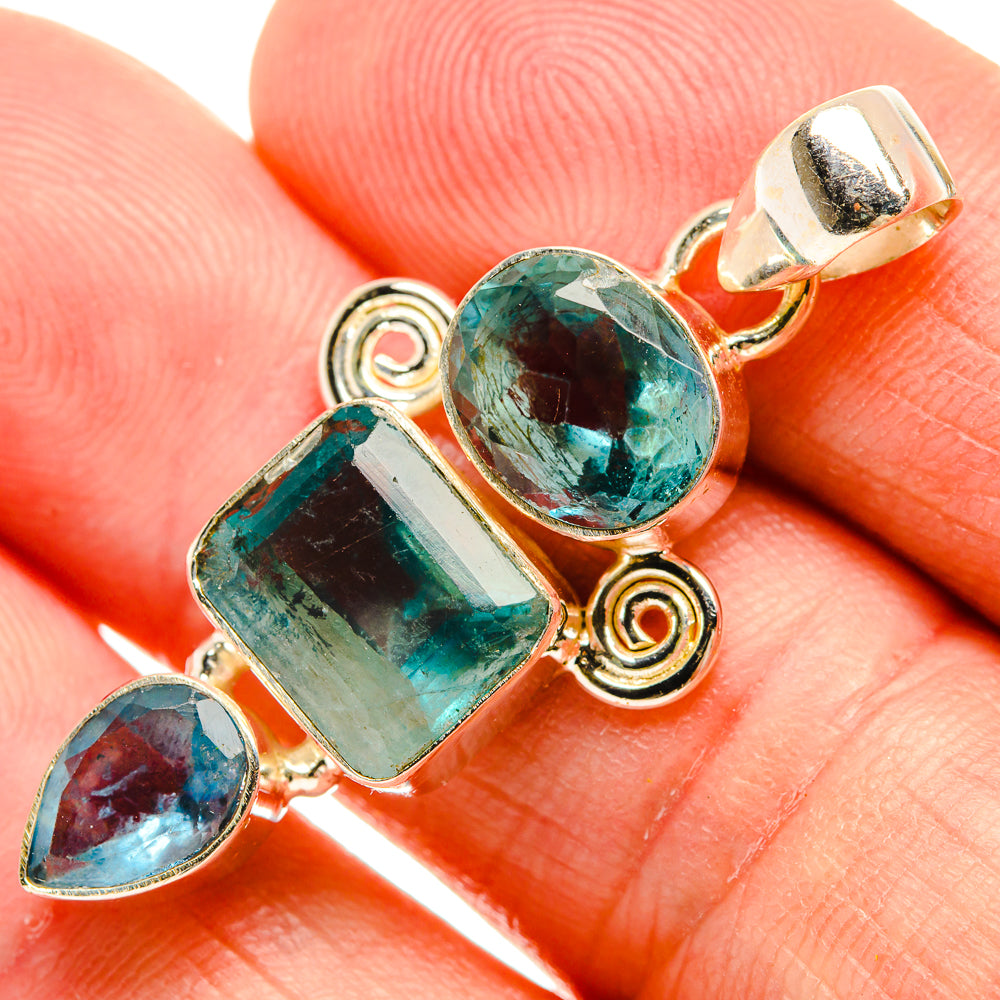 925 silver fluorite pendant with blue-green round and teardrop stones