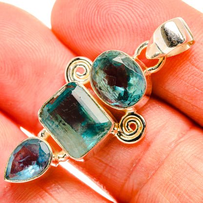 925 silver fluorite pendant with blue-green round and teardrop stones