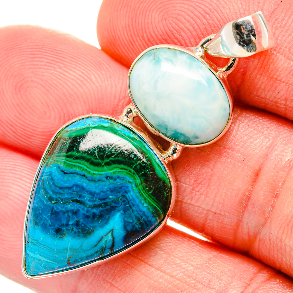 Malachite In Chrysocolla Pendants handcrafted by Ana Silver Co - PD33524