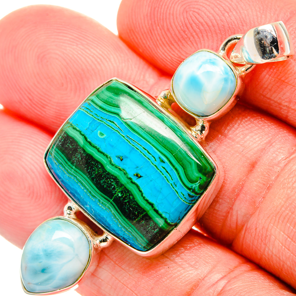 Malachite In Chrysocolla Pendants handcrafted by Ana Silver Co - PD33525