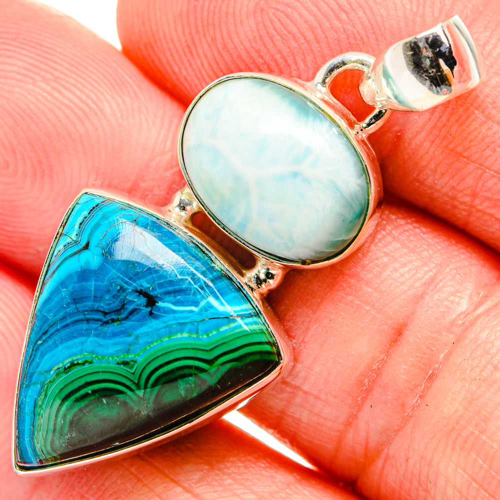 Malachite In Chrysocolla Pendants handcrafted by Ana Silver Co - PD33544