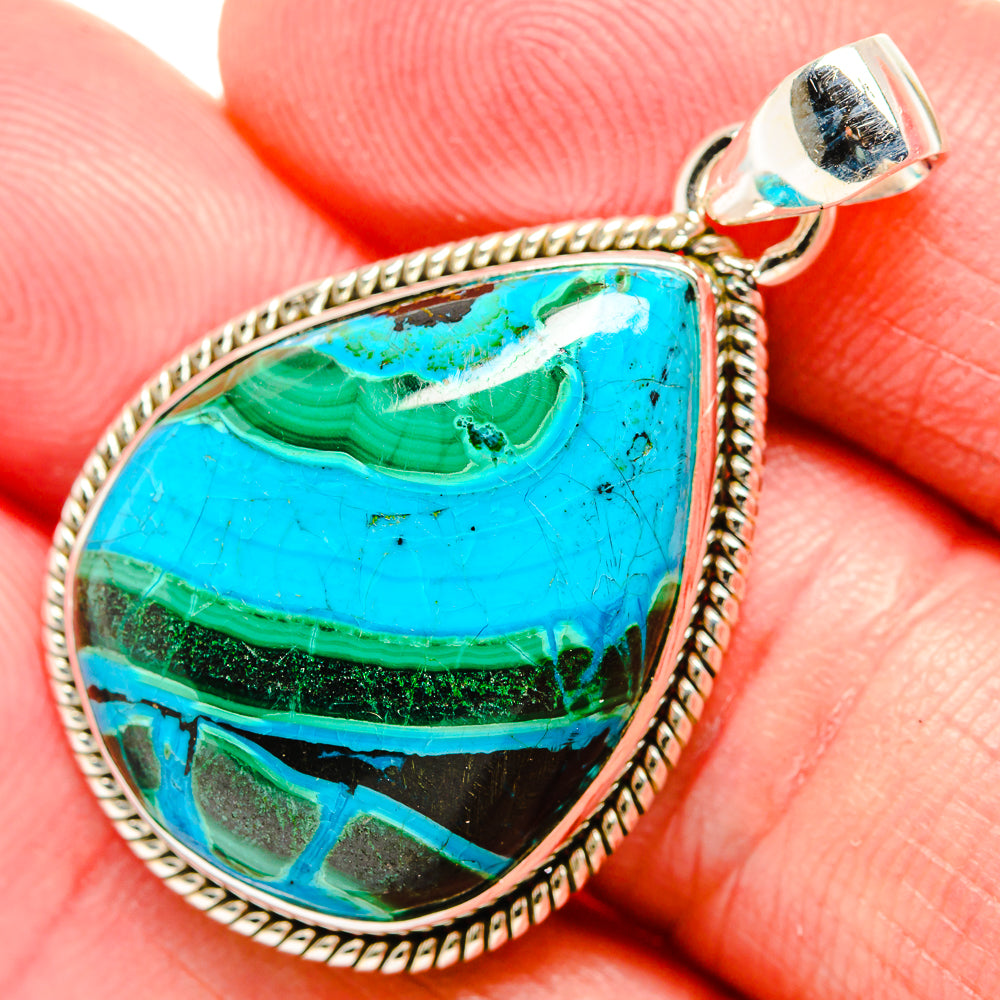 Blue-green teardrop gemstone pendant with rope-edged 925 sterling silver bezel