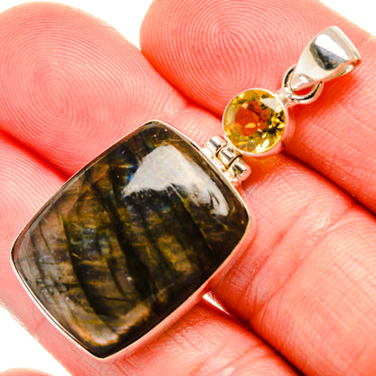 Sterling silver pendant with rectangular labradorite and round citrine gemstone