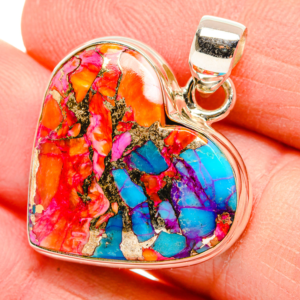 Kingman Pink Dahlia Turquoise Pendants handcrafted by Ana Silver Co - PD33982