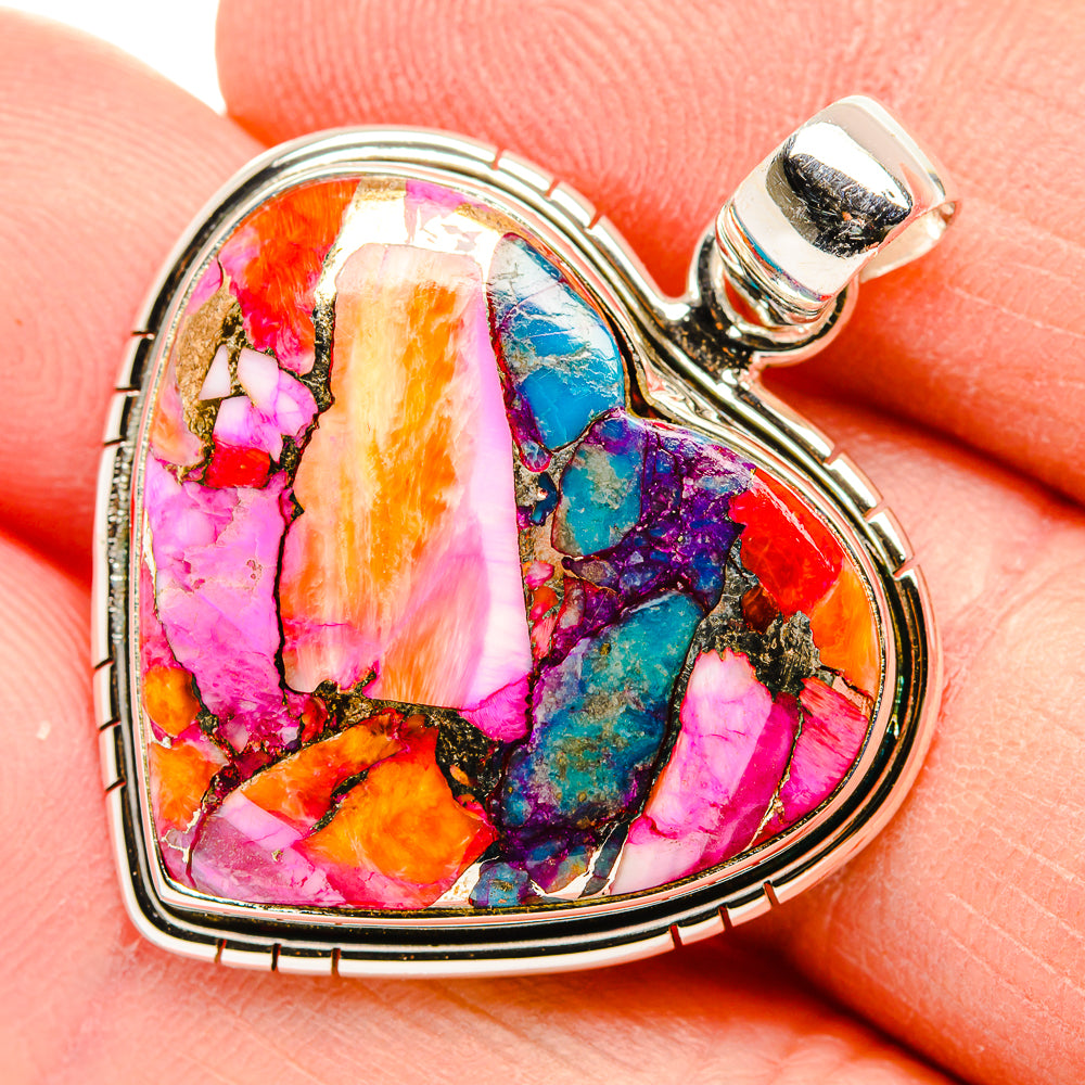 Kingman Pink Dahlia Turquoise Pendants handcrafted by Ana Silver Co - PD33990