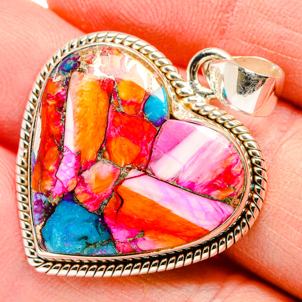 Kingman Pink Dahlia Turquoise Pendants handcrafted by Ana Silver Co - PD33992