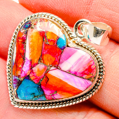 Kingman Pink Dahlia Turquoise Pendants handcrafted by Ana Silver Co - PD33992