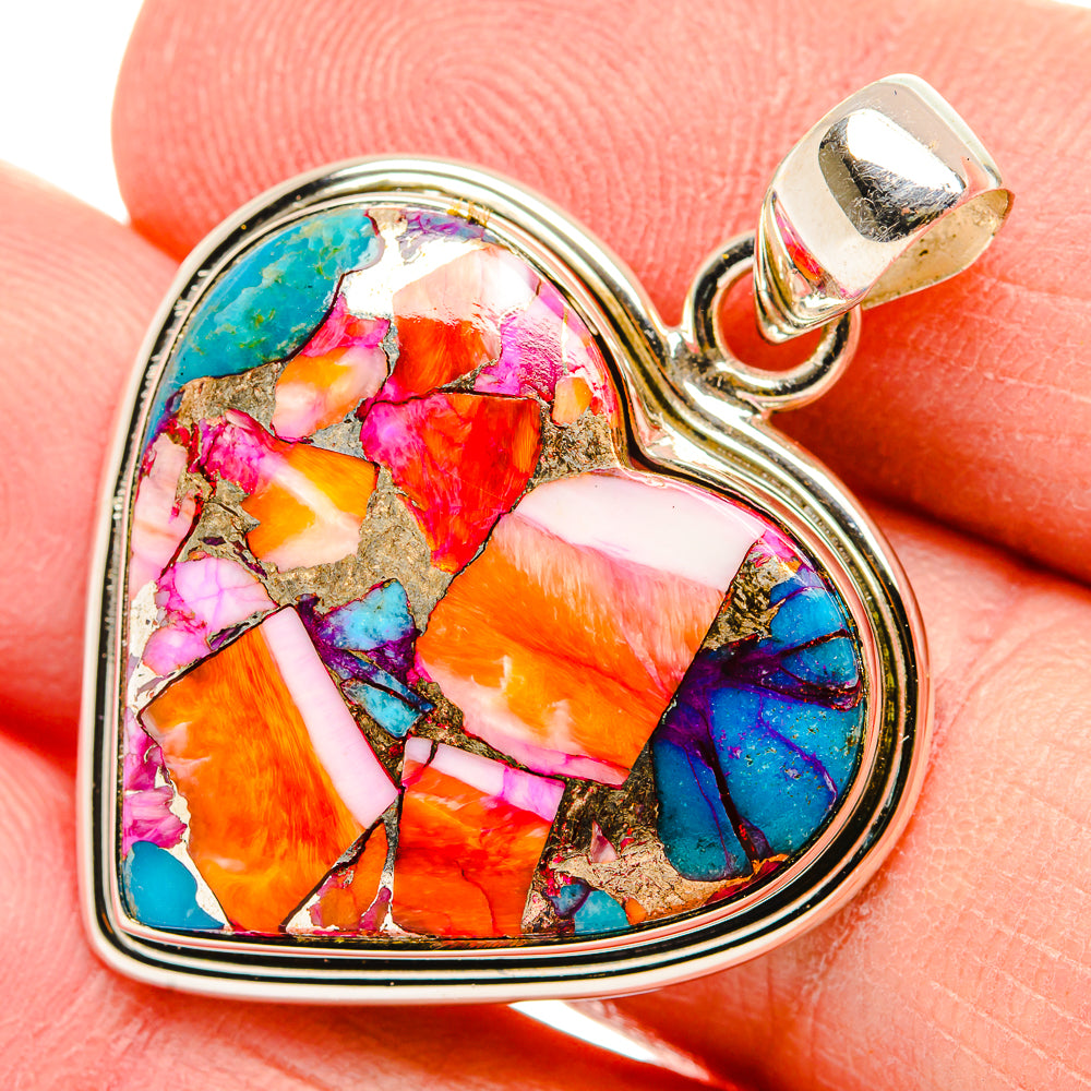 Kingman Pink Dahlia Turquoise Pendants handcrafted by Ana Silver Co - PD33997