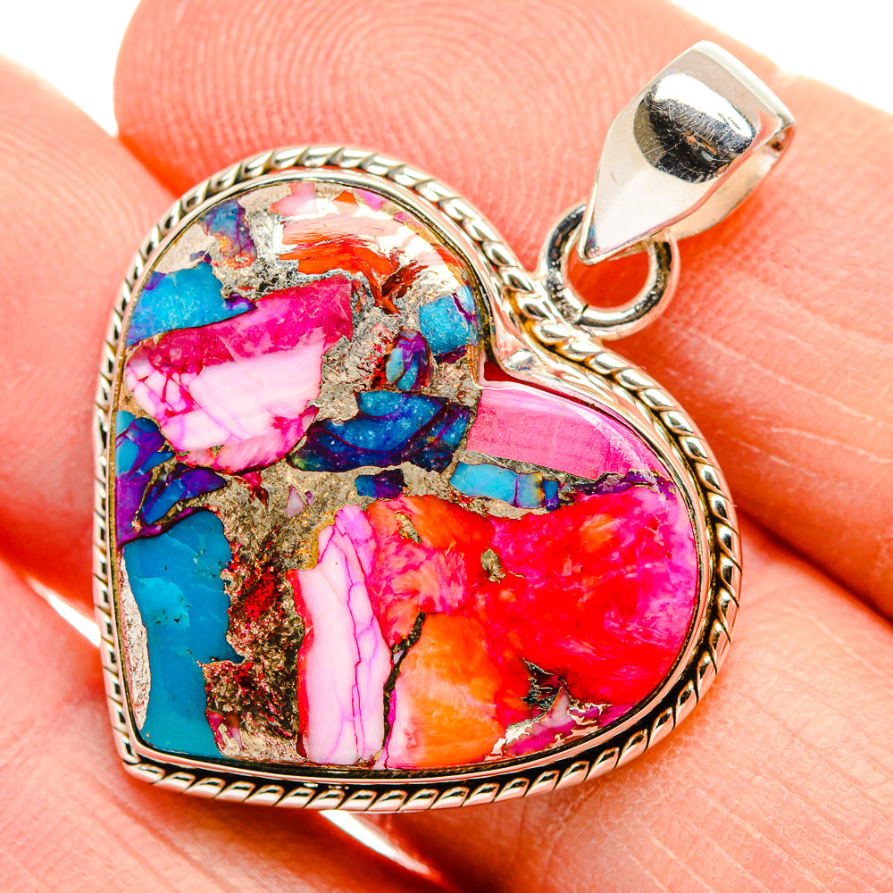 Kingman Pink Dahlia Turquoise Pendants handcrafted by Ana Silver Co - PD34019