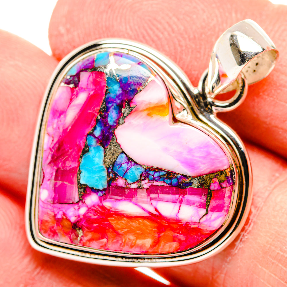 Kingman Pink Dahlia Turquoise Pendants handcrafted by Ana Silver Co - PD34047