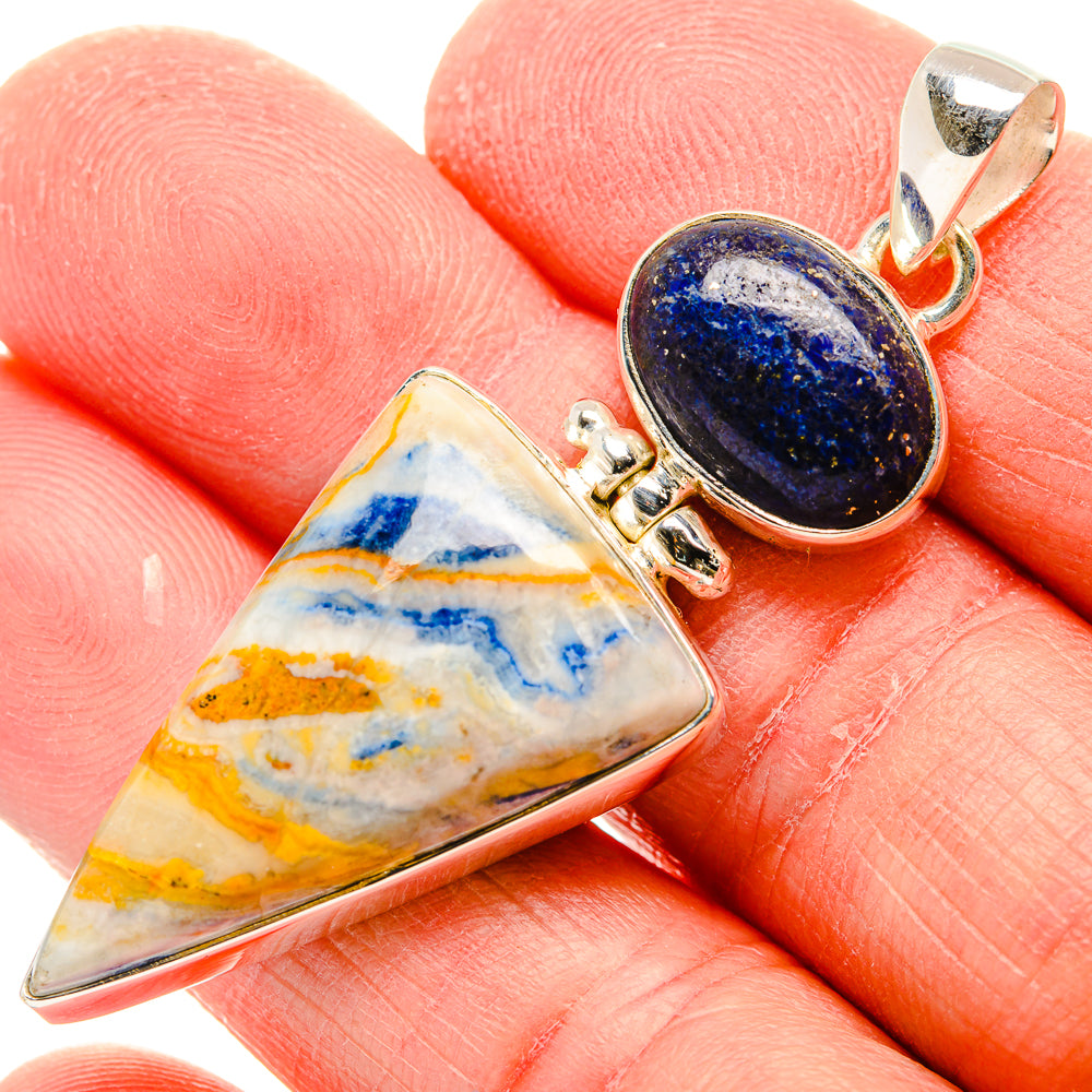 Sterling silver pendant set: oval lapis lazuli and triangular scheelite on bail