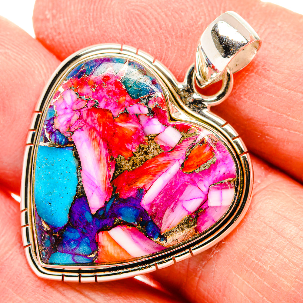 Kingman Pink Dahlia Turquoise Pendants handcrafted by Ana Silver Co - PD34050