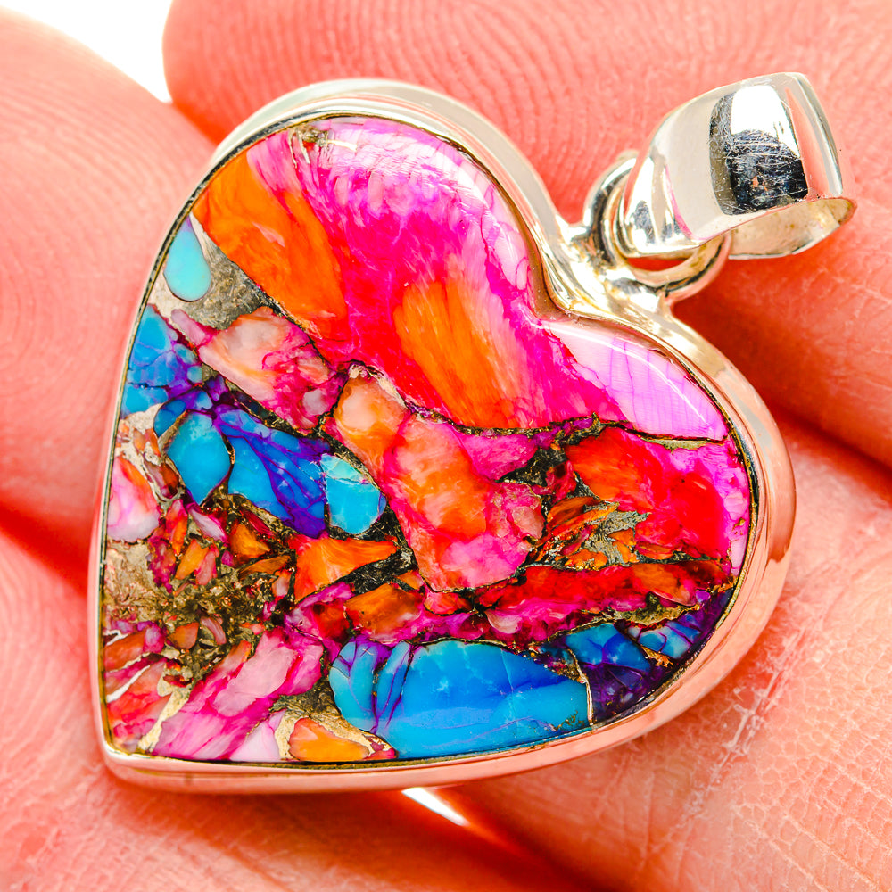 Kingman Pink Dahlia Turquoise Pendants handcrafted by Ana Silver Co - PD34104