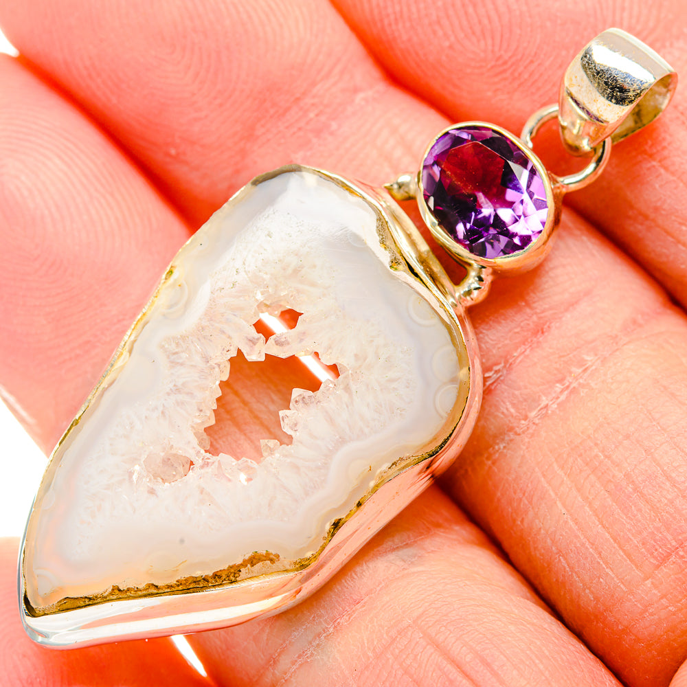 White Geode Slice Pendants handcrafted by Ana Silver Co - PD34188