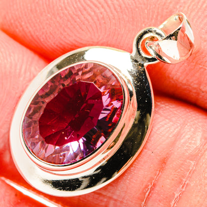 Sterling silver oval alexandrite pendant with pink-purple gemstone bezel