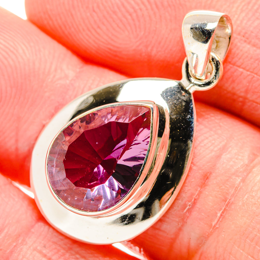 Color-change alexandrite pendant with teardrop purple gemstone, 925 silver frame