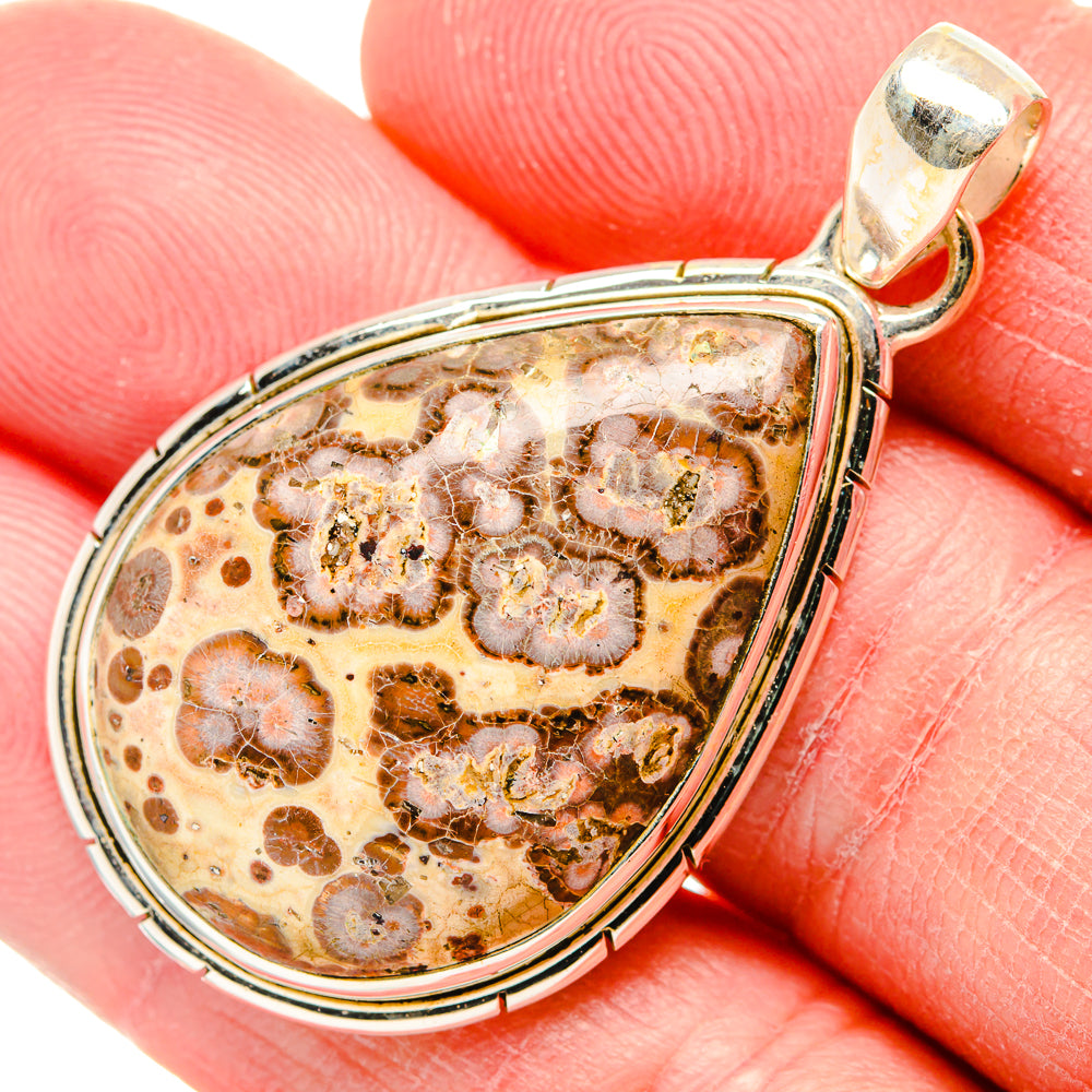 Teardrop poppy jasper pendant with 925 sterling silver triple bezel