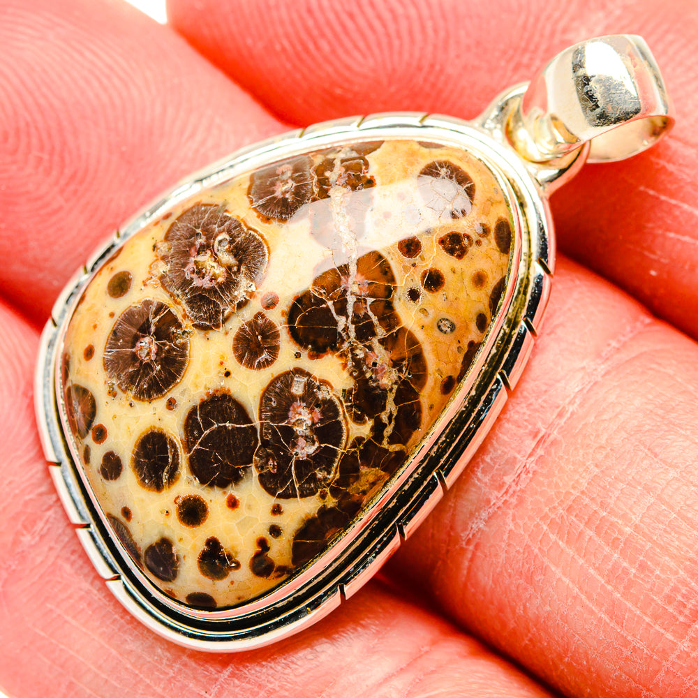 Cream and dark brown speckled jasper teardrop pendant in sterling silver bezel