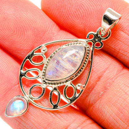 925 sterling silver moonstone pendant with teardrop center and circular accents