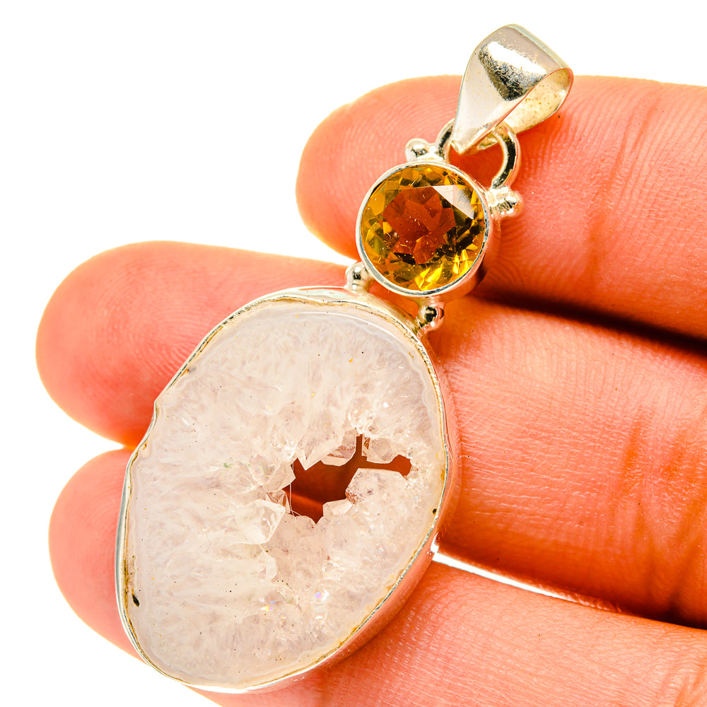 White Geode Slice Pendants handcrafted by Ana Silver Co - PD3455