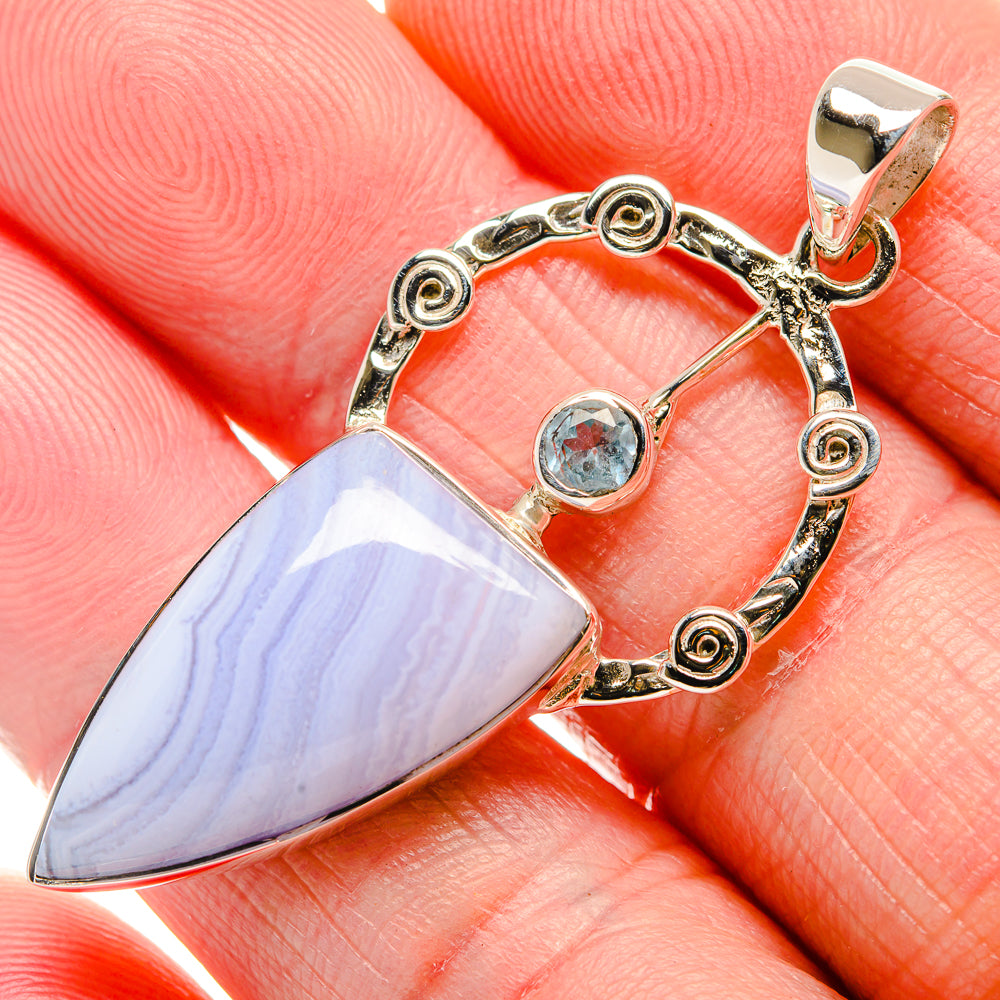 Blue Lace Agate Pendants handcrafted by Ana Silver Co - PD34557