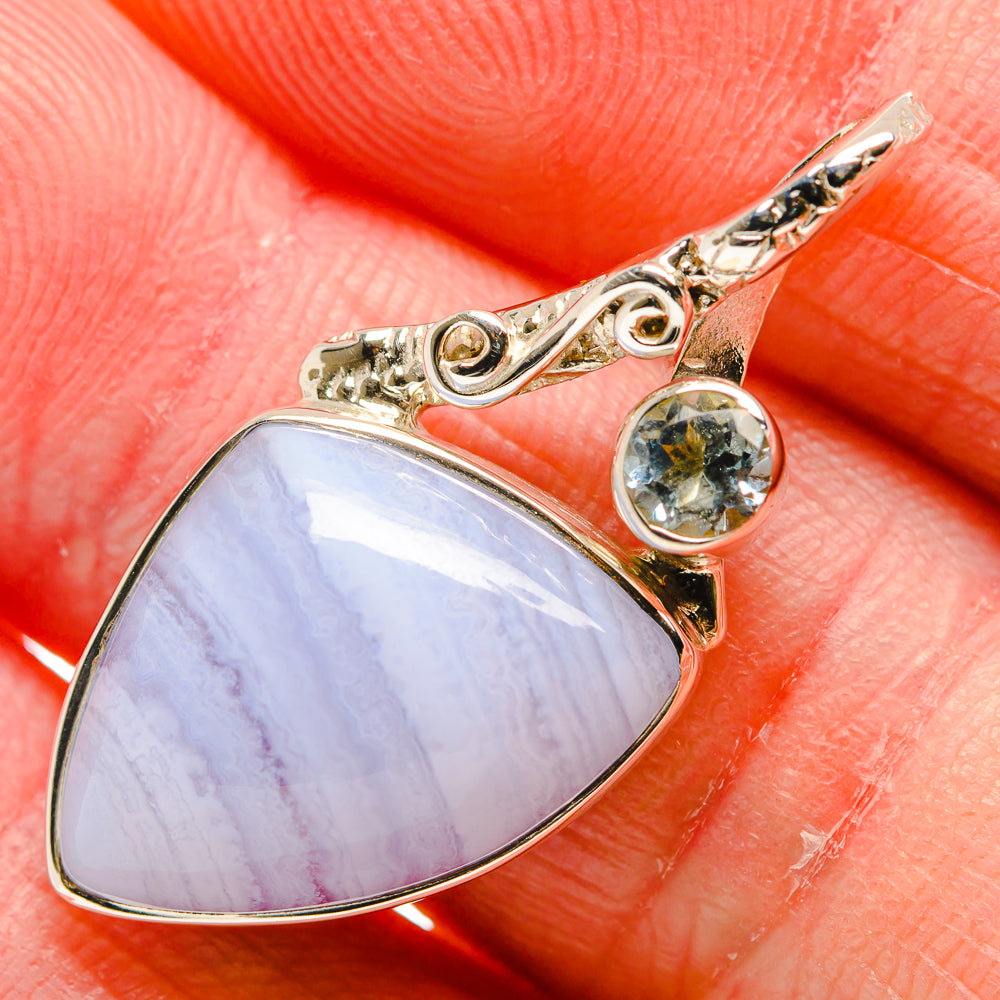 Blue Lace Agate Pendants handcrafted by Ana Silver Co - PD34567