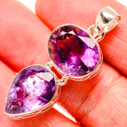 Faceted amethyst pear-stone pendant in 925 sterling silver, teardrop bezel setting