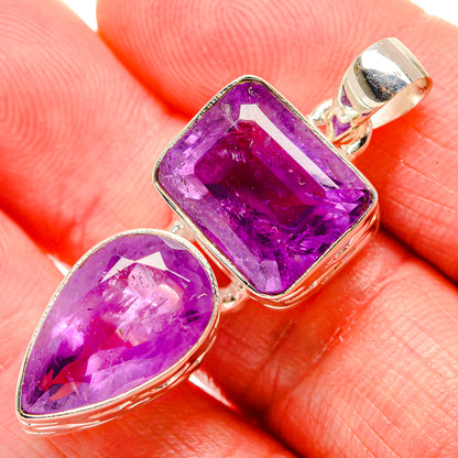 Sterling silver amethyst pendant with faceted rectangular and teardrop stones
