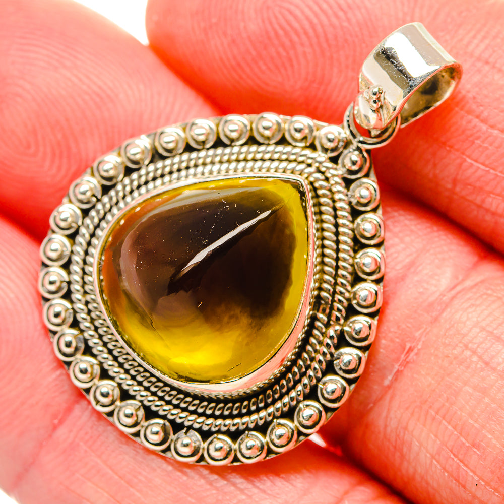 Sterling silver citrine sugarloaf pendant, yellow teardrop stone with beaded edge