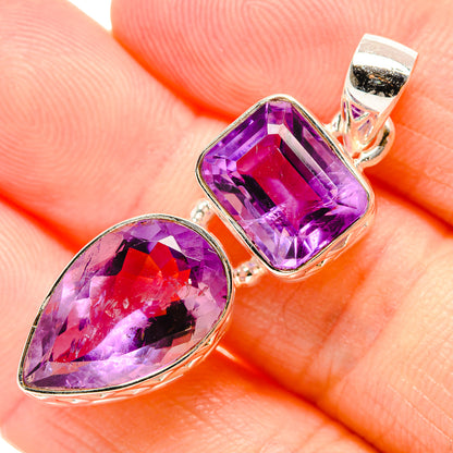 925 sterling silver pendant with faceted amethyst teardrop and square stones