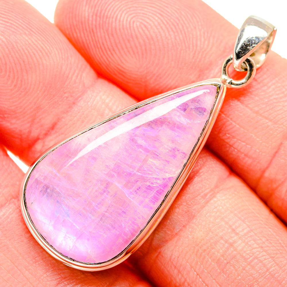 Pink moonstone teardrop pendant in 925 sterling silver with clasp bail