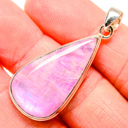 Pink moonstone teardrop pendant in 925 sterling silver with clasp bail