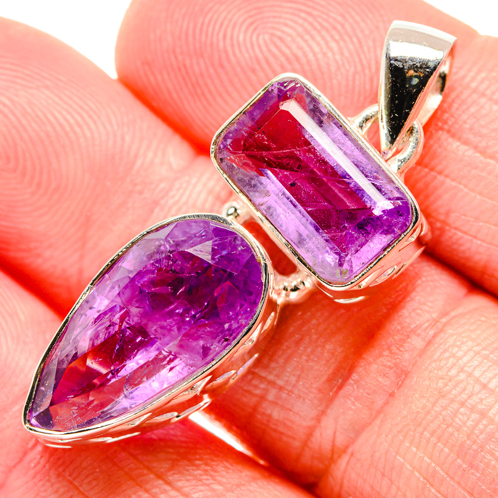 Faceted amethyst pendant with rectangular and pear-cut stones, polished 925 silver bail