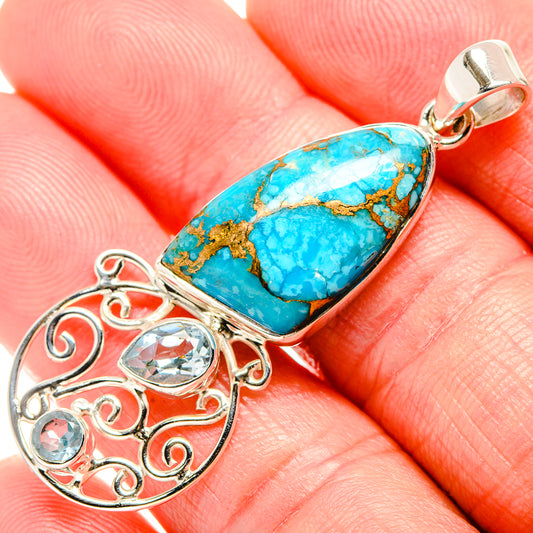 Blue Copper Composite Turquoise Pendants handcrafted by Ana Silver Co - PD35023