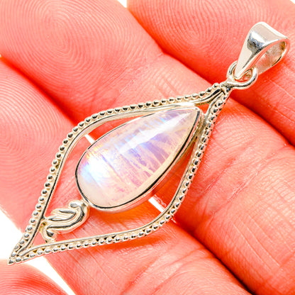 925 sterling silver teardrop moonstone pendant with ornate openwork border