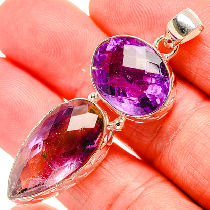 Faceted amethyst pendant in 925 sterling silver, oval and teardrop stones, prong set
