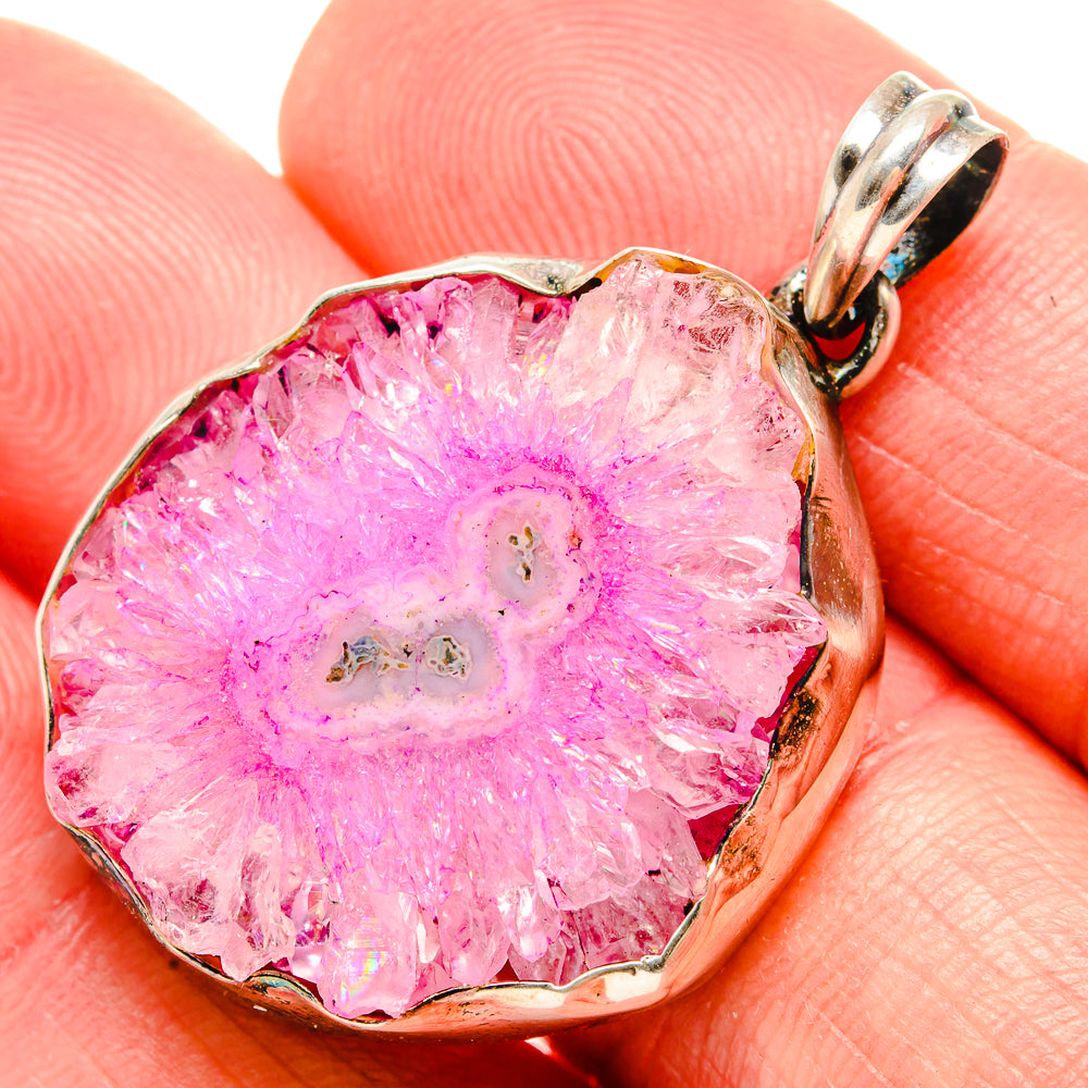 Pink solar quartz pendant with bezel-set 925 sterling silver bail