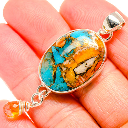 Blue Orange Copper Composite Turquoise Pendants handcrafted by Ana Silver Co - PD35439