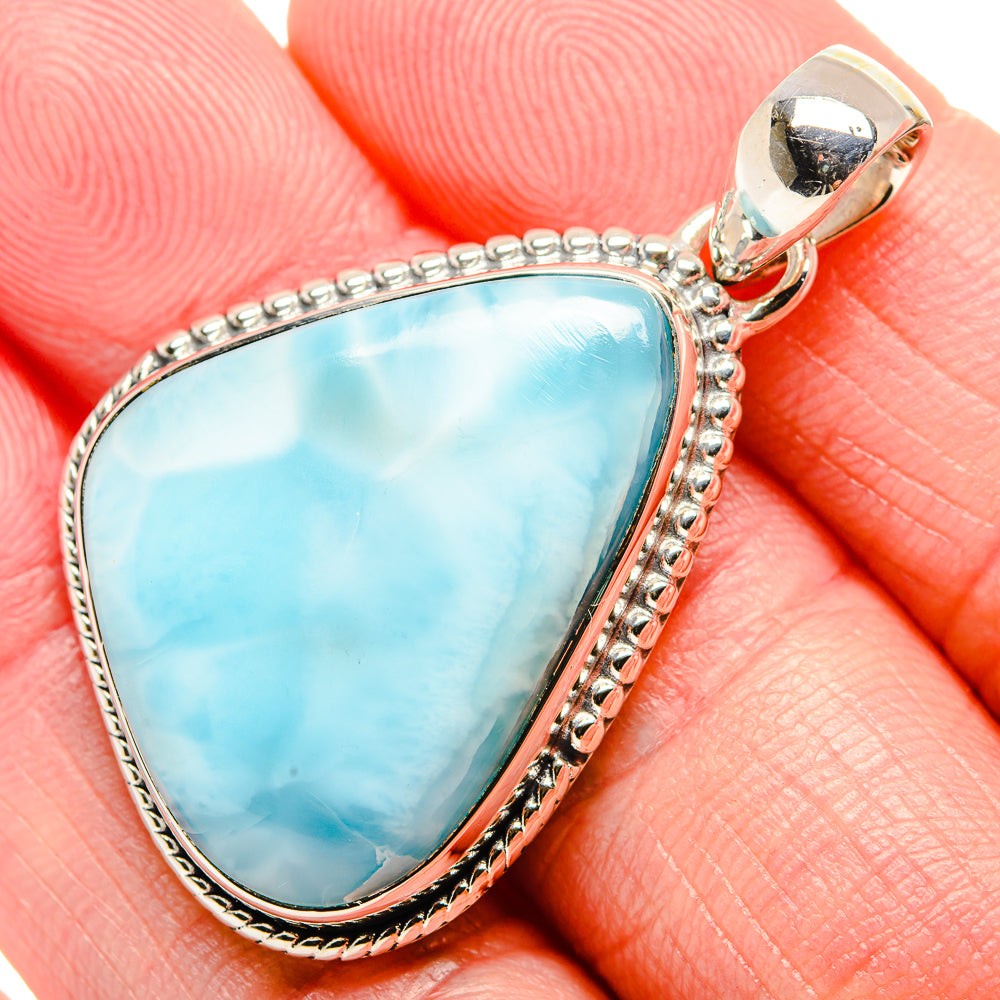 Triangular Larimar pendant with polished 925 sterling silver bail
